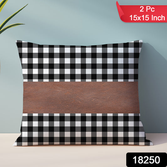 Pillow Covers Leather  Cotton Cushion Covers (15  15 Inch  1 Pair  2 Pc)