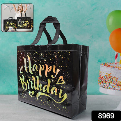 Birthday Gift Bag With Gold Shiny Stars Reusable Party Gift Bags (1 Pc)