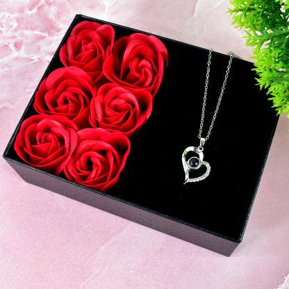 Rose Flower Gift Box Handmade Eternal Rose With I Love You Necklace Valentines Day