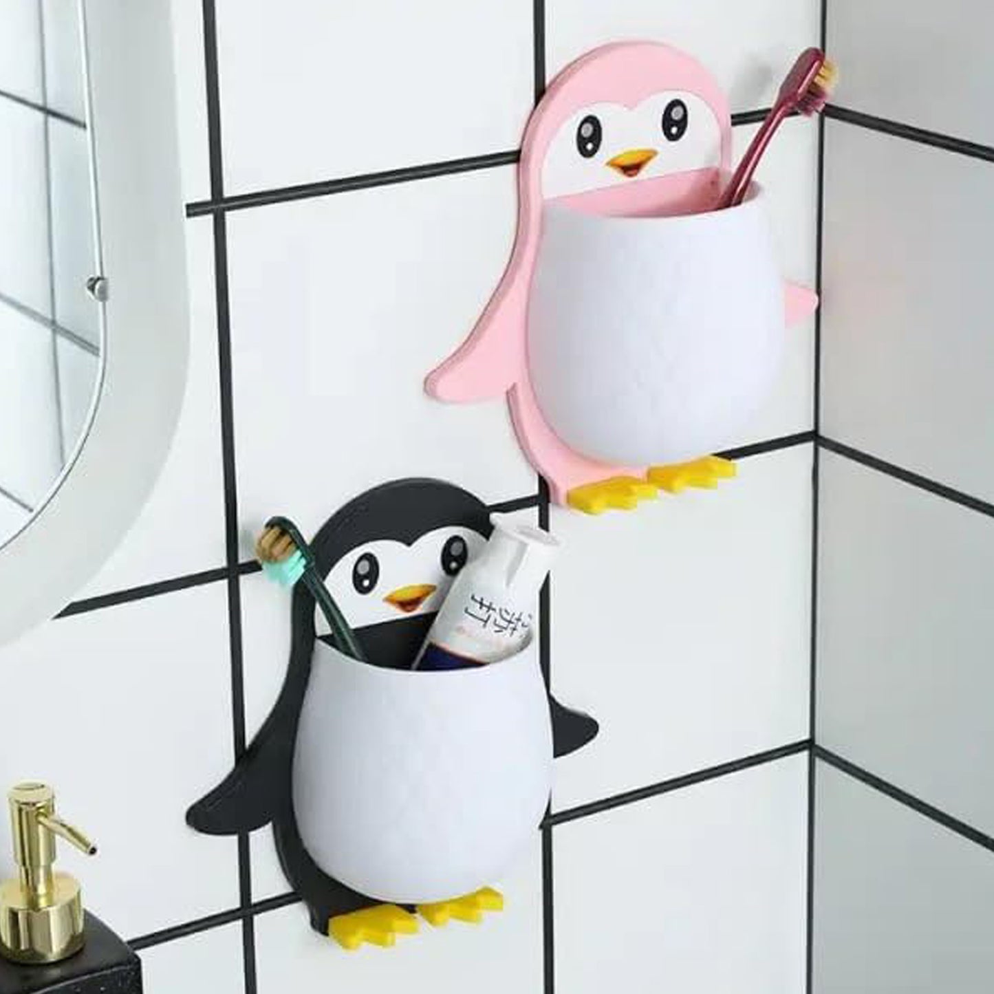 17688 Penguin Storage Box Adhesive Remote Case Electric Toothbrushes Holder Universal Controller Holder Wall Nightstand Office Plastic Wall Mount