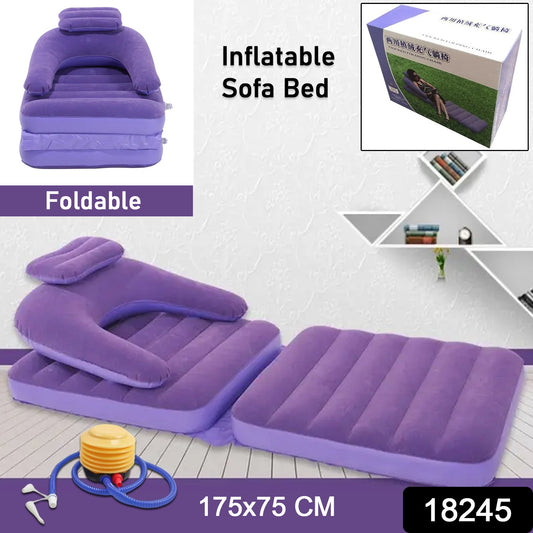 2 In 1 Air Mattress  Lounger Portable Inflatable Mattress Air Sofa With Air Hand Pump (17575 Cm)