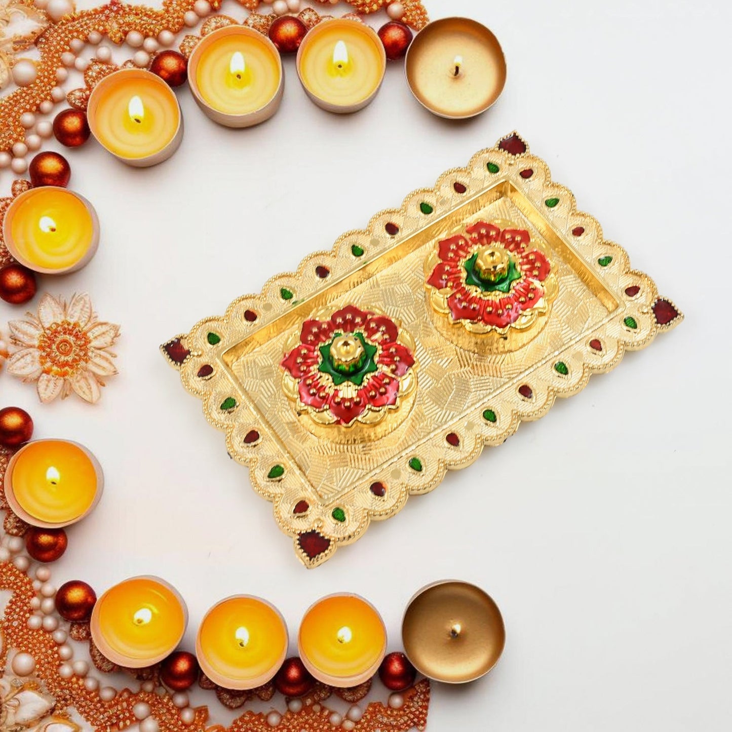 Tray Shape Special Puja Thali (1 Pc  Mix Design)