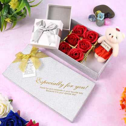 Valentine Day Gift Set Scented Rose Flowers Pack With Teddy