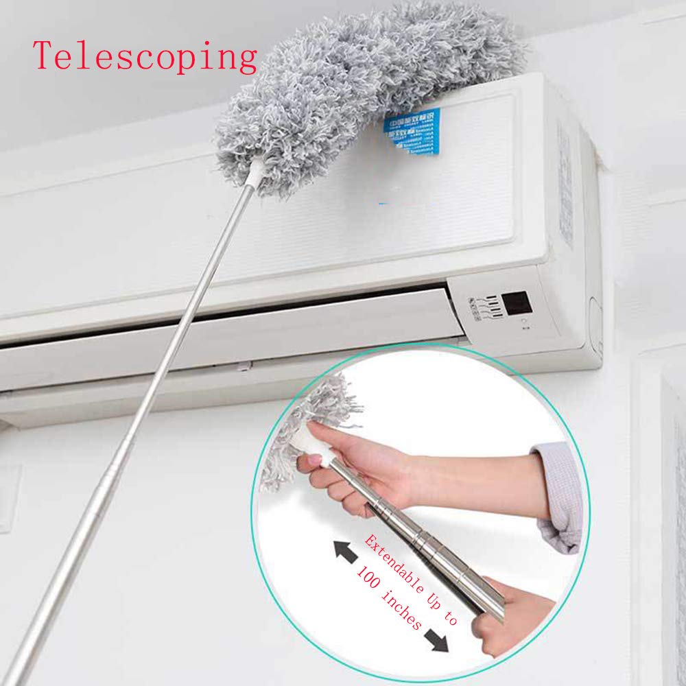 1279 Microfiber Dusters For Cleaning Telescoping Feather Duster With 100 Inches Extendable Handle Pole Dusting Cleaning Tools For Cleaning High Ceiling Ceiling Fan Blinds Cobwebs Furniture Cars