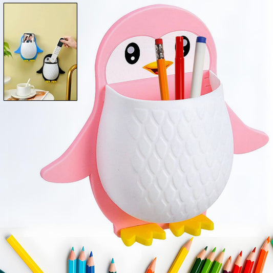 17688 Penguin Storage Box Adhesive Remote Case Electric Toothbrushes Holder Universal Controller Holder Wall Nightstand Office Plastic Wall Mount