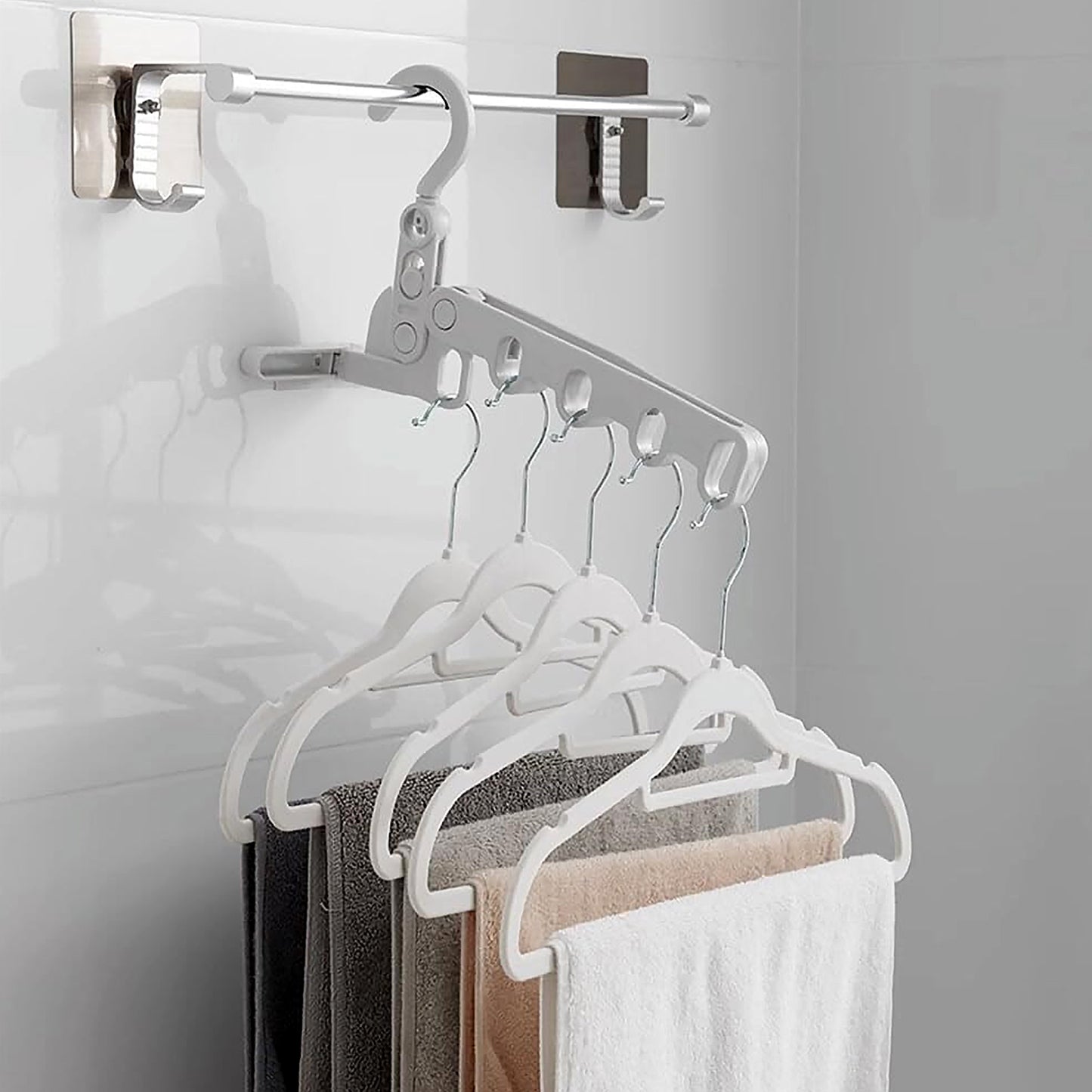 13049 5holes Foldable Clothes Hanger Travel Clothes Hanger Multifunctional Clothes Hanger Space-saving Wall Holder Clothes Rack Robust Clothes Hanger For Travel Indoors.