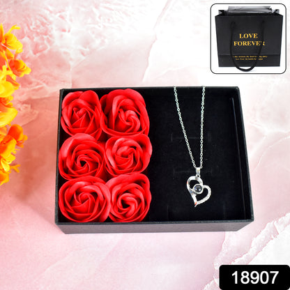 Rose Flower Gift Box Handmade Eternal Rose With I Love You Necklace Valentines Day