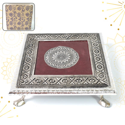 Silver - Square Pooja Chowki Patla  Bajot (2020 Cm  1 Pc)