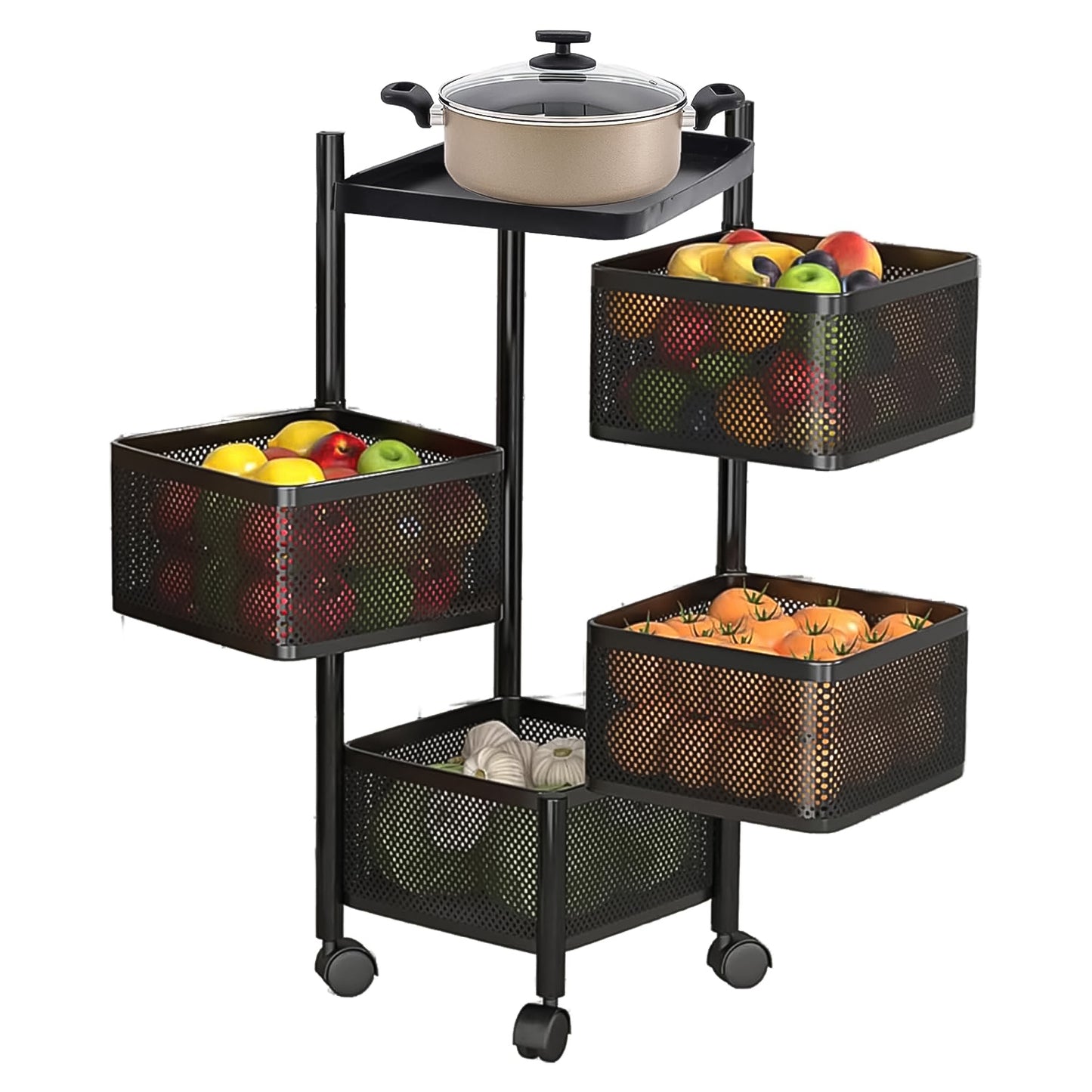 Metal Square High Quality Kitchen Trolley With Wheels (4 Layer  1 Pc)