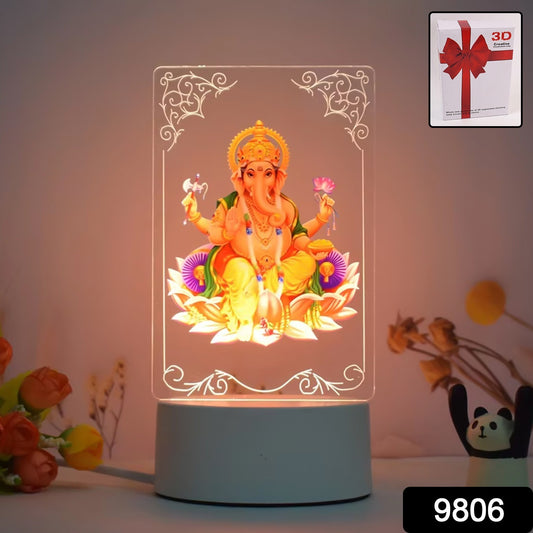 Beautiful 3d Lord Ganesh Frame With Soft White Light (1 Pc)