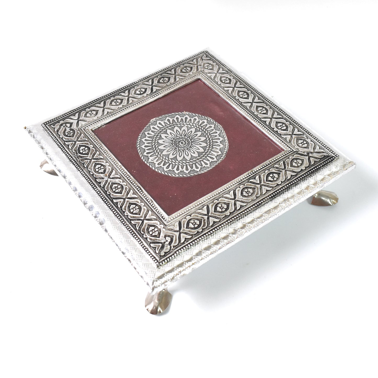 Silver - Square Pooja Chowki Patla  Bajot (2020 Cm  1 Pc)