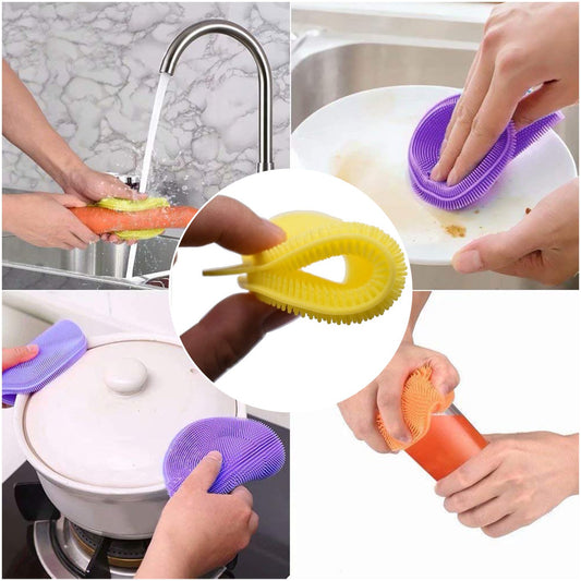 6078 Silicone Dish Scrubber Sponge Mildew Free Non Stick (Mix Color)