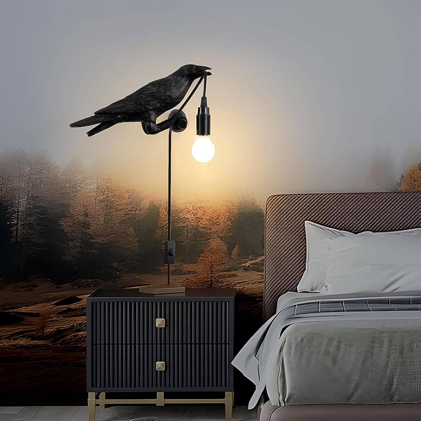 Crow Birds Table Lamps With Vintage Edison Bulb Bird Lamp (1 Set)