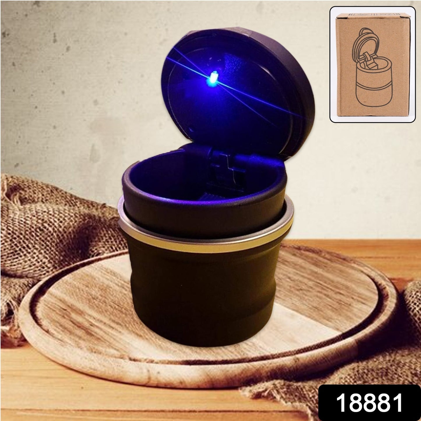 Portable Car Ashtray With Lid And Blue Led Light (1 Pc)