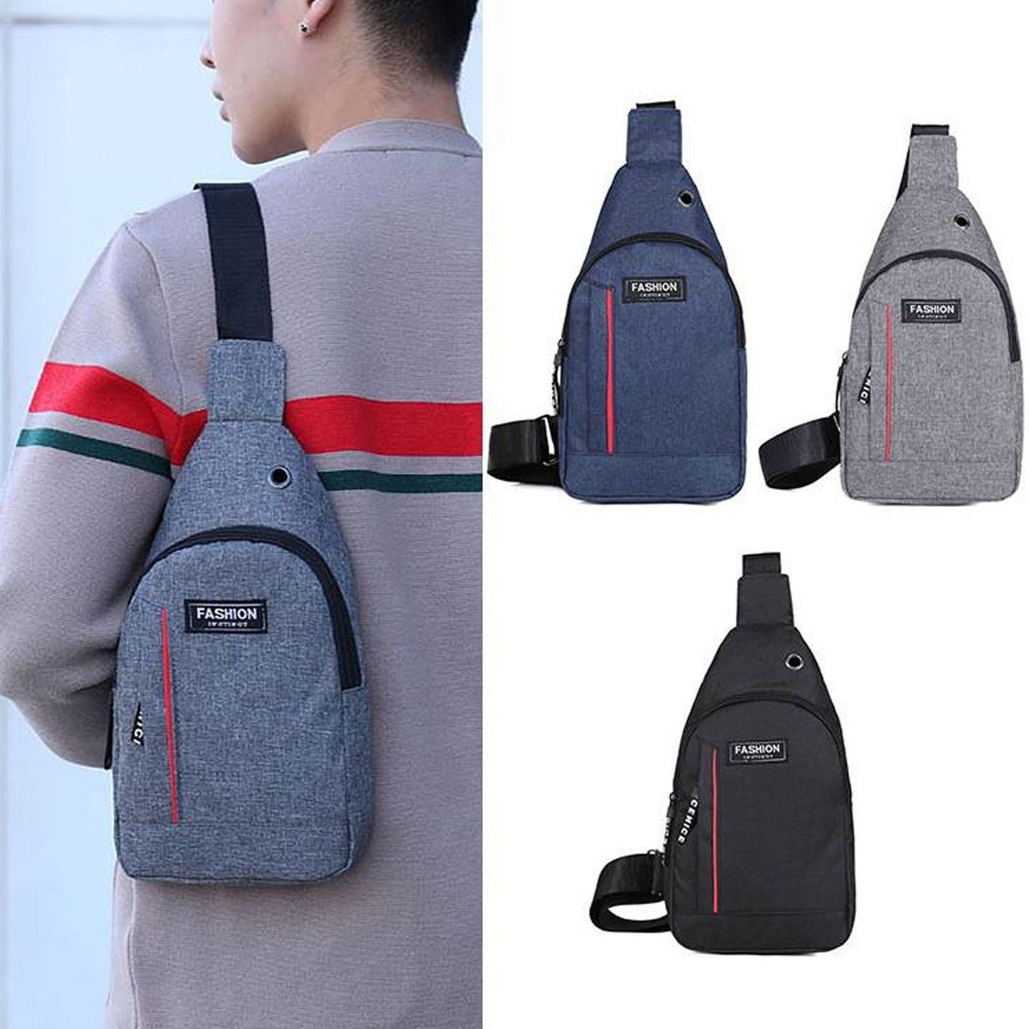 0323 Grey Waterproof Anti Theft Crossbody Fanny Pack Waist Bag Pu Leather Shoulder Bags Chest Men Casual Fashion Usb Charging Earphone Hook Sling Travel Messengers Bag