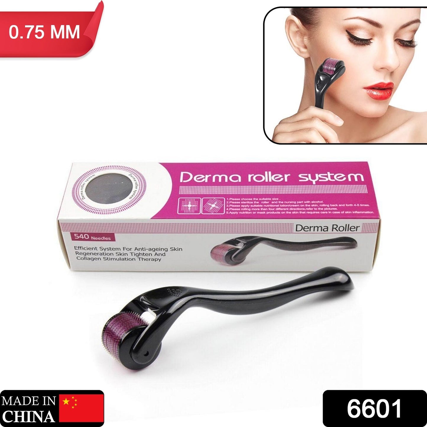 6601 Derma Roller Anti Ageing And Facial Scrubs  Polishes Scar Removal Hair Regrowth (0.75mm)