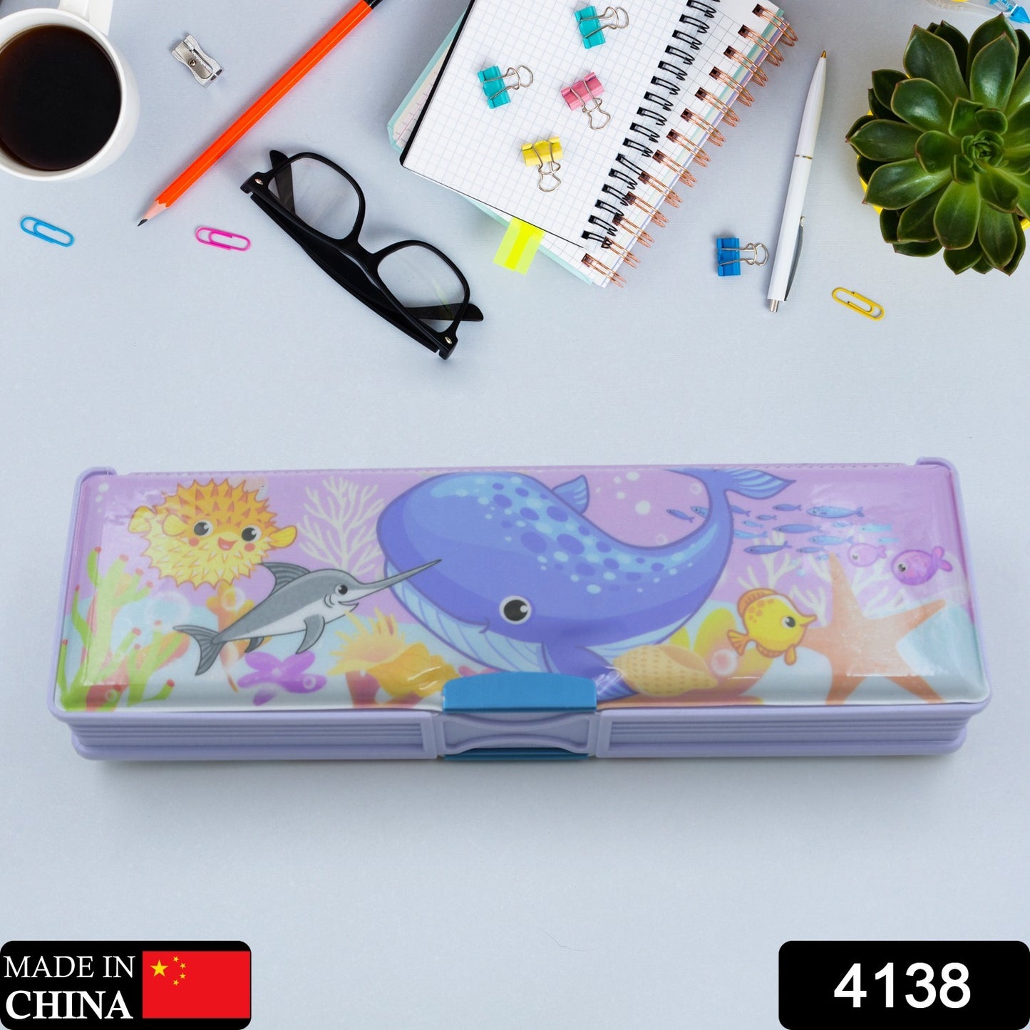 4138 Multipurpose Compass Box Plastic Double Deck Pencil Case With 2 Compartments Supplies Utility Box Storage Organizer Pencil Box For School Cartoon Printed Pencil Case For Kids Birthday Gift For Girls  Boys