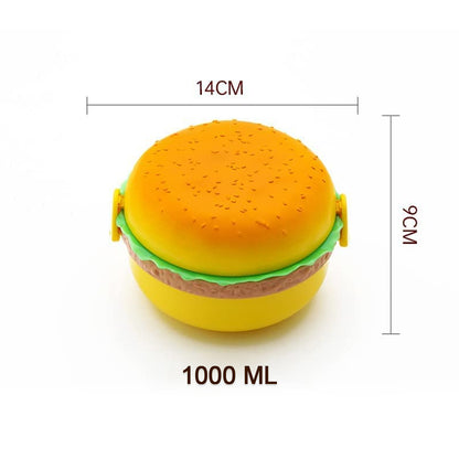 5313 Burger Shape Lunch Box Plastic Lunch Box Food Container Sets Double Layer Lunchbox 1000ml With 2 Spoon Applicable To Kids And Elementary School Students