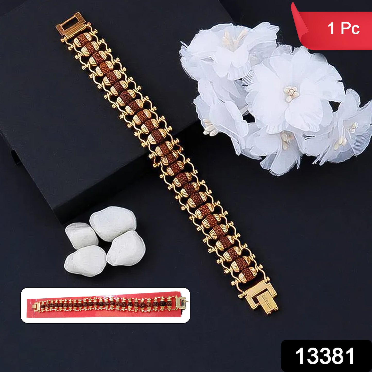 Rudraksha Rakhi For Brother  Golden Modern Rudraksha Bracelet Rakhi (1 Pc)