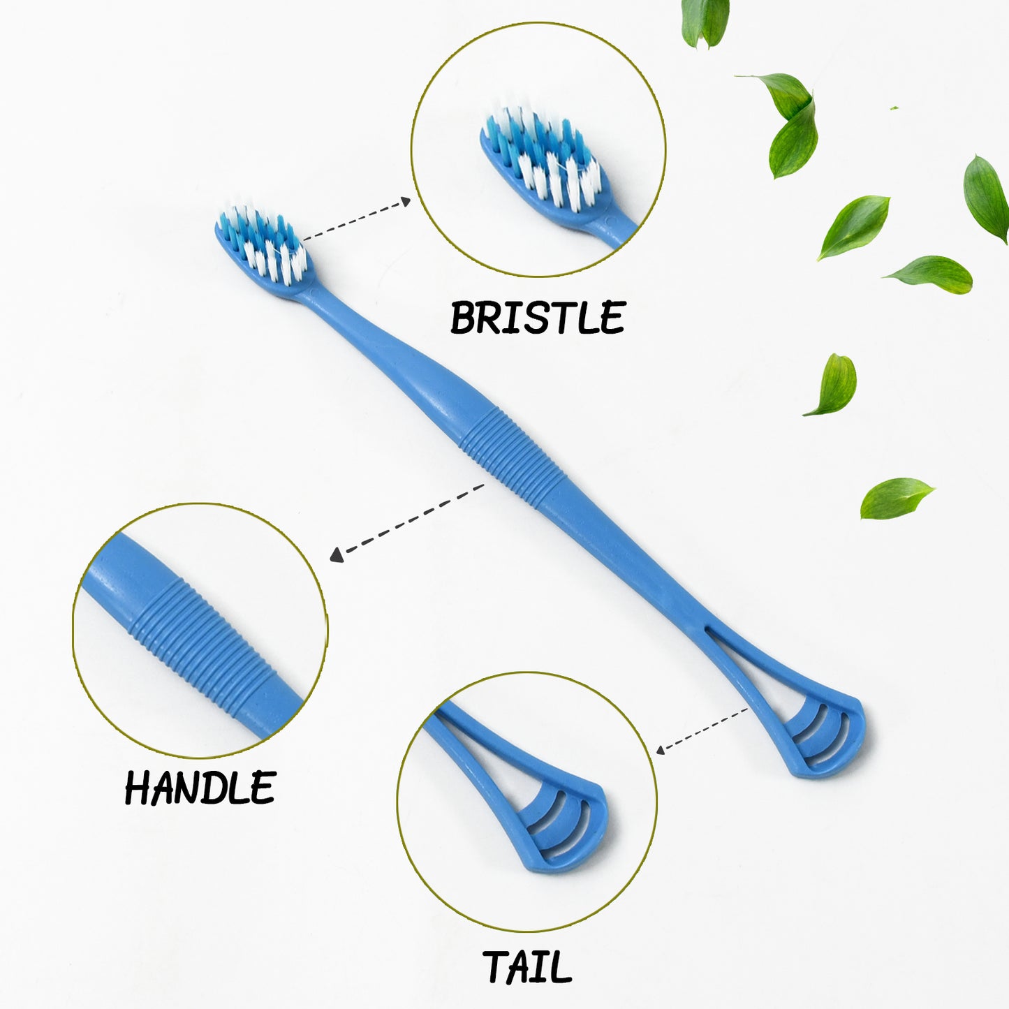 12814 2-in-1 Tooth Brush With Tongue Scraper Soft Bristle  Long Handle (8pcs) Soft Toothbrush